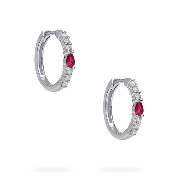 White Gold Ruby and Diamond Hoop Earrings